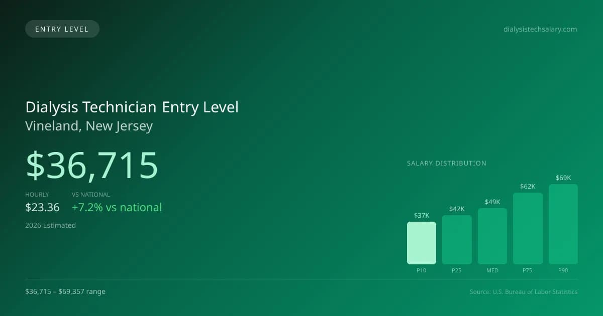 Dialysis Technician Entry Level Salary in Vineland, NJ — 2026 est., based on 2025 BLS