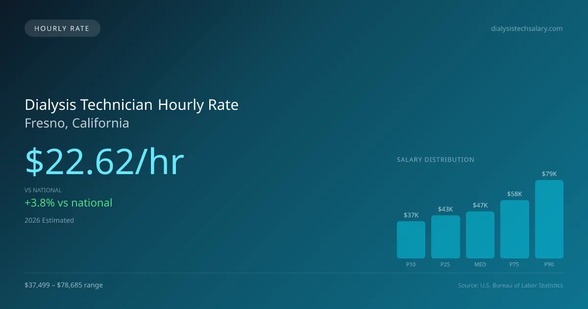 Dialysis Technician Hourly Rate in Fresno, CA — 2026 est., based on 2025 BLS