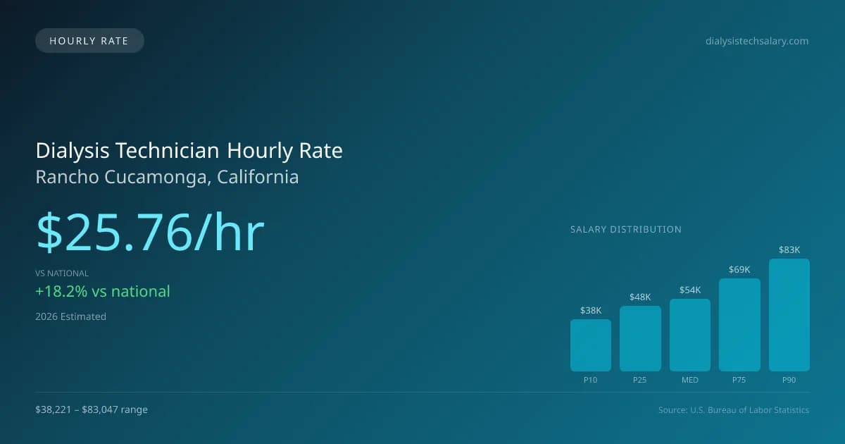 Dialysis Technician Hourly Rate in Rancho Cucamonga, CA — 2026 est., based on 2025 BLS