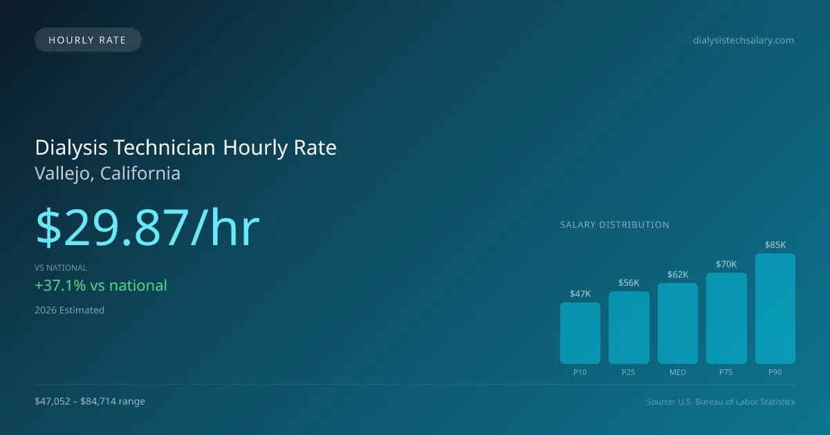 Dialysis Technician Hourly Rate in Vallejo, CA — 2026 est., based on 2025 BLS