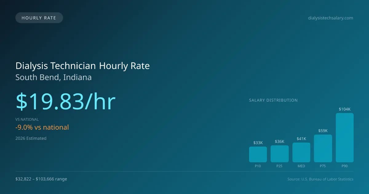Dialysis Technician Hourly Rate in South Bend, IN — 2026 est., based on 2025 BLS