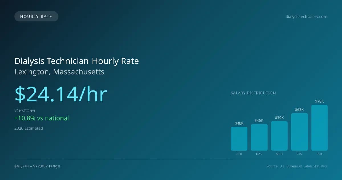 Dialysis Technician Hourly Rate in Lexington, MA — 2026 est., based on 2025 BLS