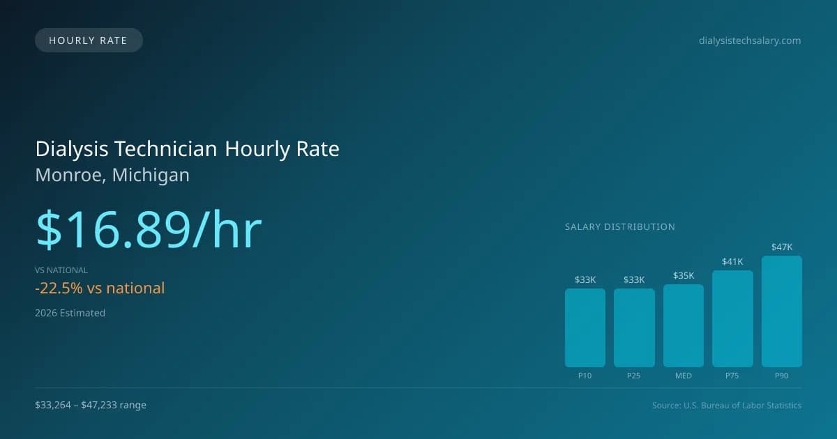 Dialysis Technician Hourly Rate in Monroe, MI — 2026 est., based on 2025 BLS