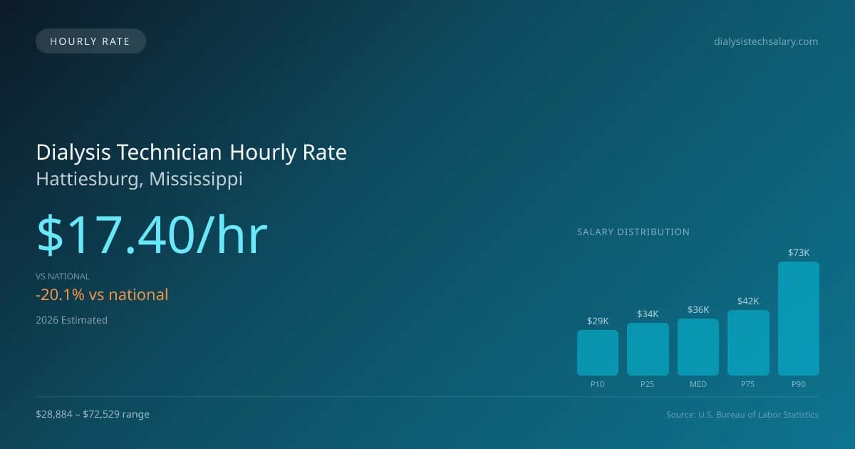 Dialysis Technician Hourly Rate in Hattiesburg, MS — 2026 est., based on 2025 BLS