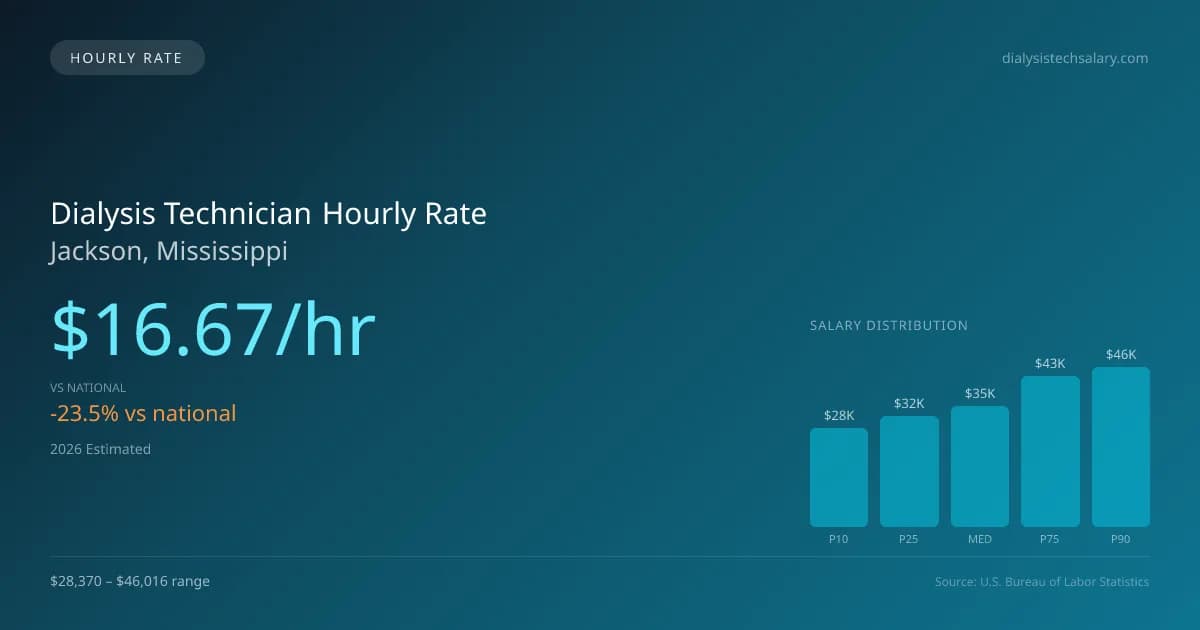 Dialysis Technician Hourly Rate in Jackson, MS — 2026 est., based on 2025 BLS