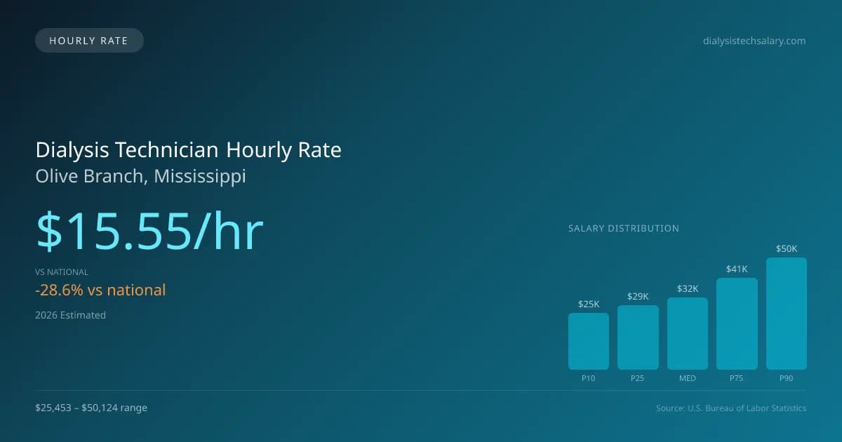 Dialysis Technician Hourly Rate in Olive Branch, MS — 2026 est., based on 2025 BLS