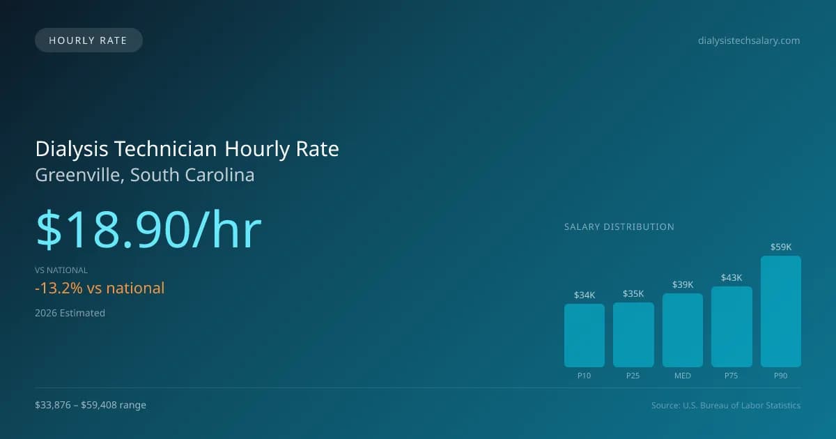 Dialysis Technician Hourly Rate in Greenville, SC — 2026 est., based on 2025 BLS