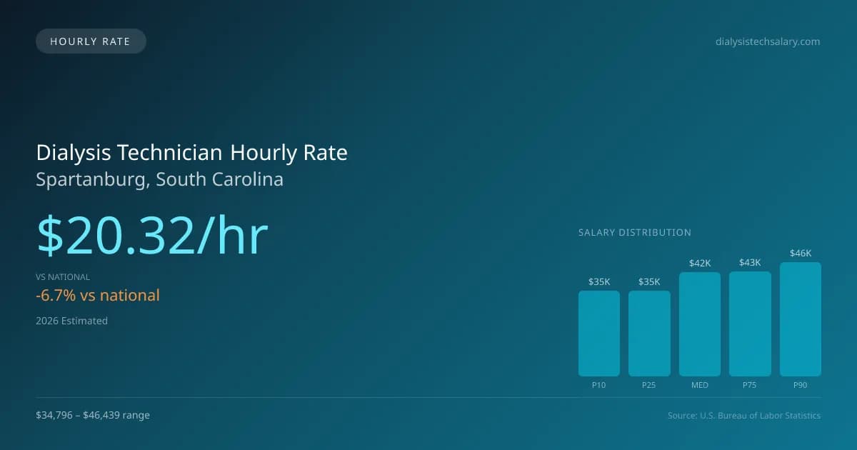 Dialysis Technician Hourly Rate in Spartanburg, SC — 2026 est., based on 2025 BLS