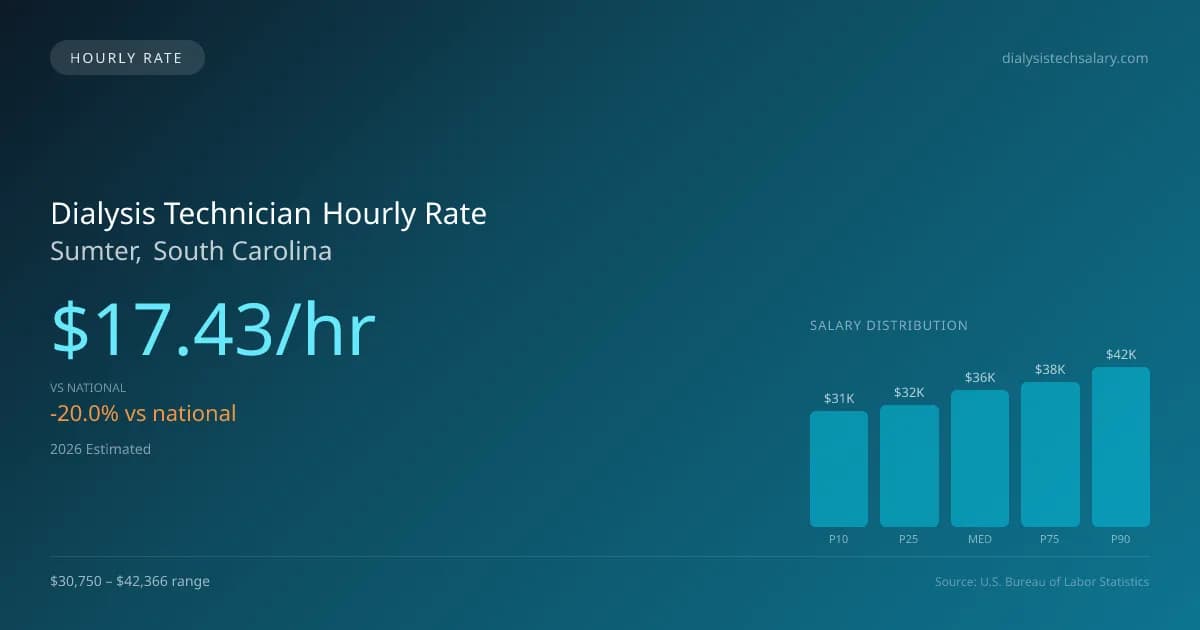 Dialysis Technician Hourly Rate in Sumter, SC — 2026 est., based on 2025 BLS