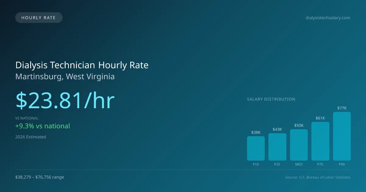 Dialysis Technician Hourly Rate in Martinsburg, WV — 2026 est., based on 2025 BLS
