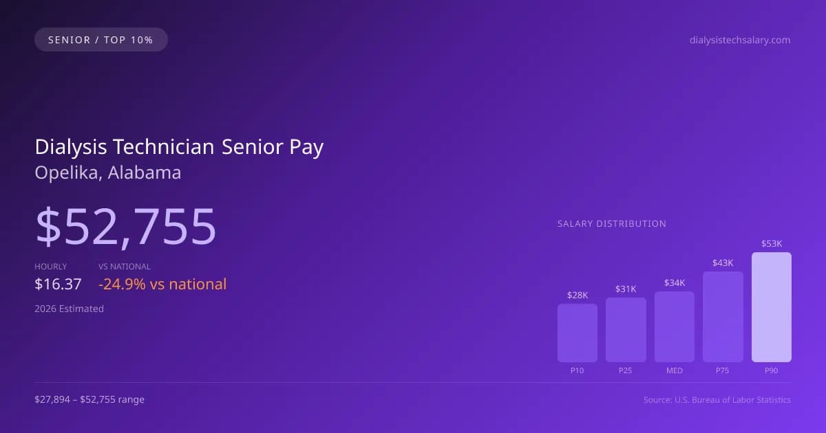 Dialysis Technician Senior Salary in Opelika, AL — 2026 est., based on 2025 BLS