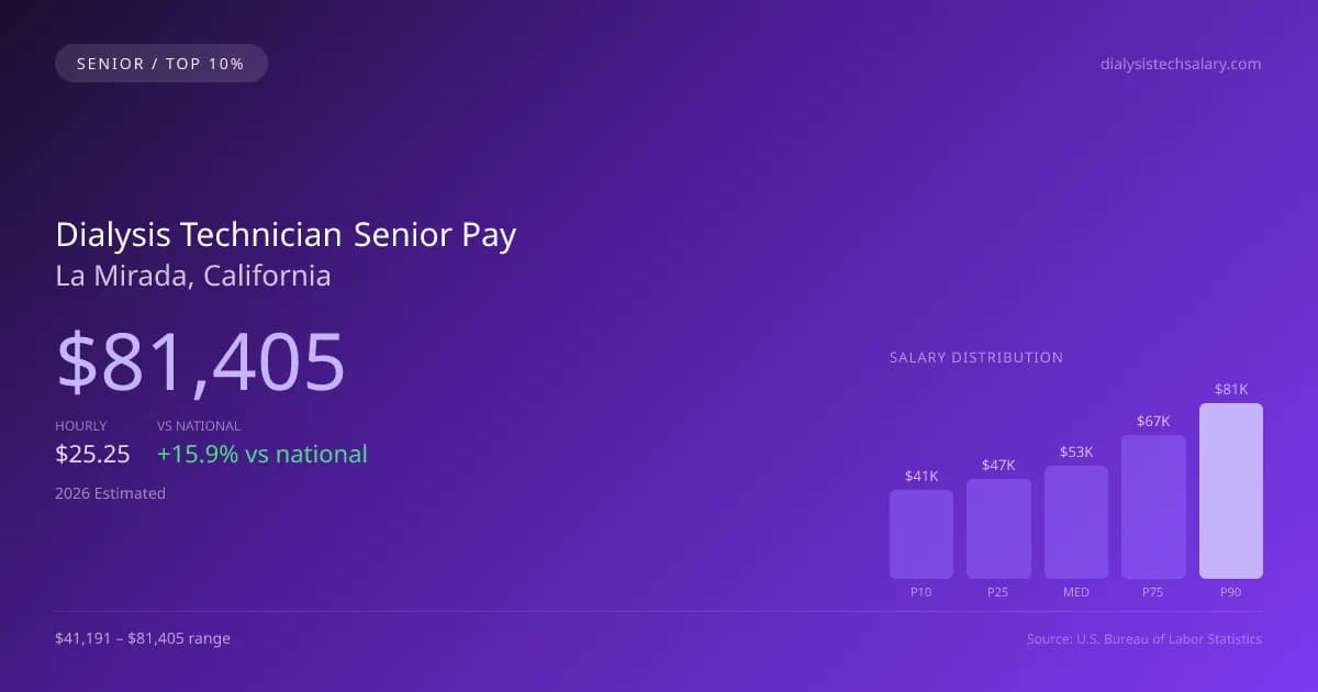 Dialysis Technician Senior Salary in La Mirada, CA — 2026 est., based on 2025 BLS