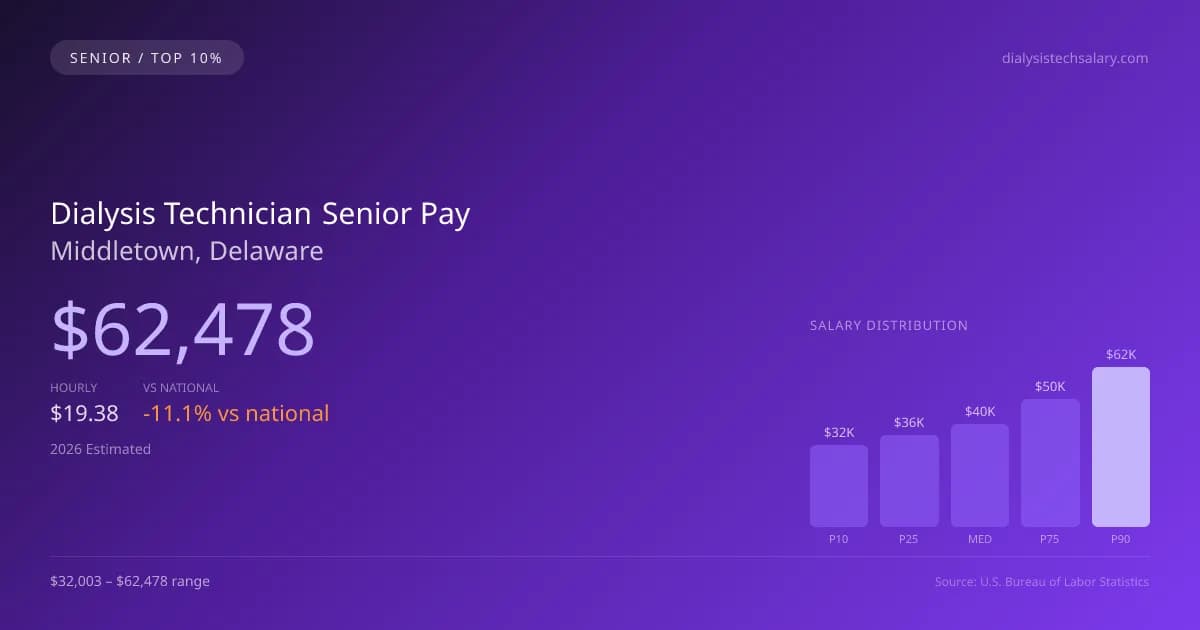 Dialysis Technician Senior Salary in Middletown, DE — 2026 est., based on 2025 BLS