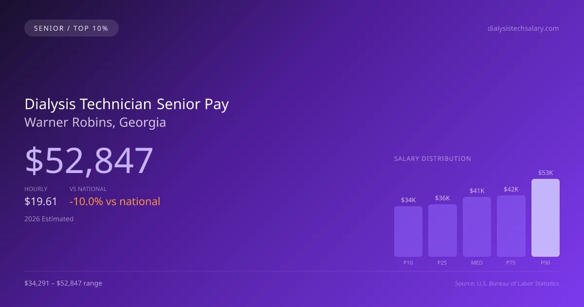 Dialysis Technician Senior Salary in Warner Robins, GA — 2026 est., based on 2025 BLS