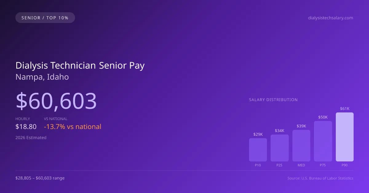 Dialysis Technician Senior Salary in Nampa, ID — 2026 est., based on 2025 BLS