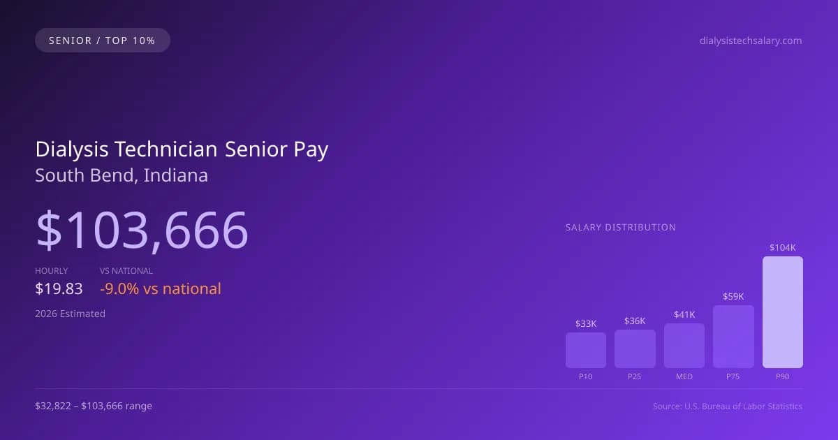Dialysis Technician Senior Salary in South Bend, IN — 2026 est., based on 2025 BLS