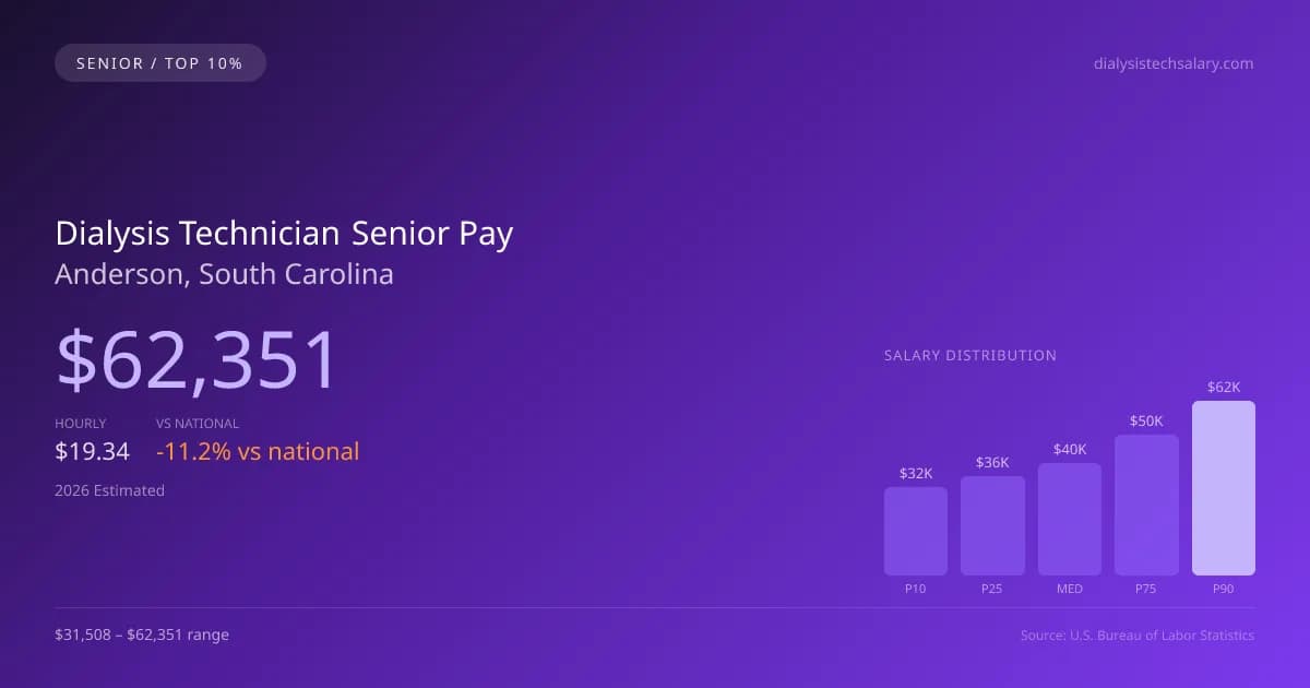 Dialysis Technician Senior Salary in Anderson, SC — 2026 est., based on 2025 BLS
