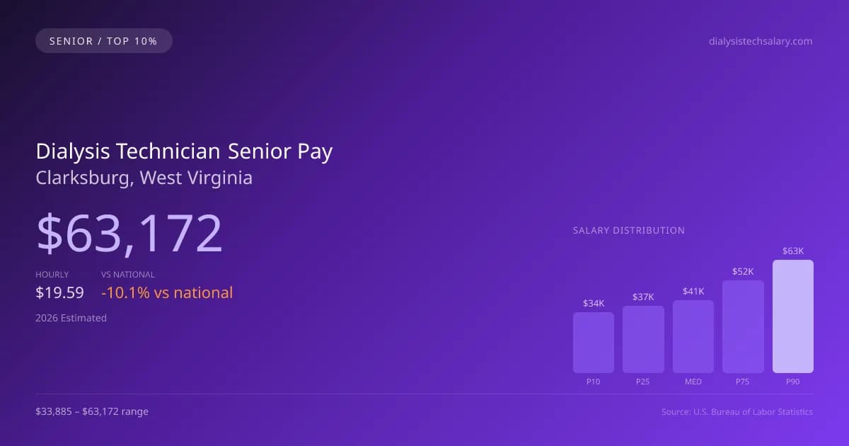 Dialysis Technician Senior Salary in Clarksburg, WV — 2026 est., based on 2025 BLS