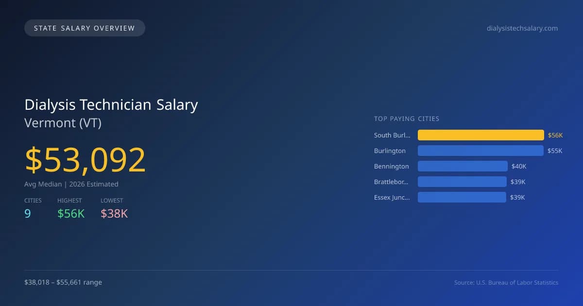 Dialysis Technician Salary in Vermont - 2025 BLS Data Infographic