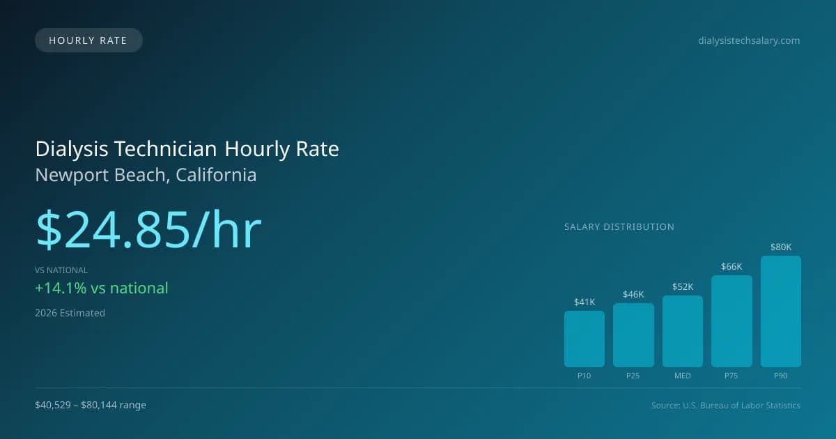 Dialysis Technician Hourly Rate in Newport Beach, CA — 2026 est., based on 2025 BLS