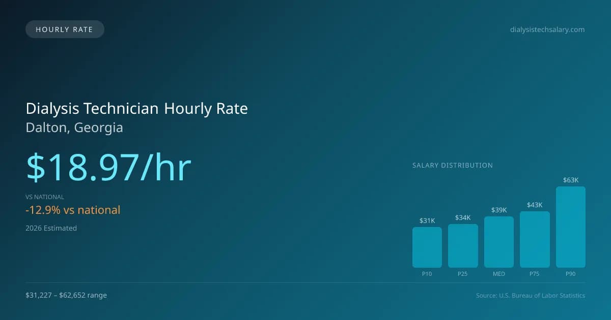 Dialysis Technician Hourly Rate in Dalton, GA — 2026 est., based on 2025 BLS