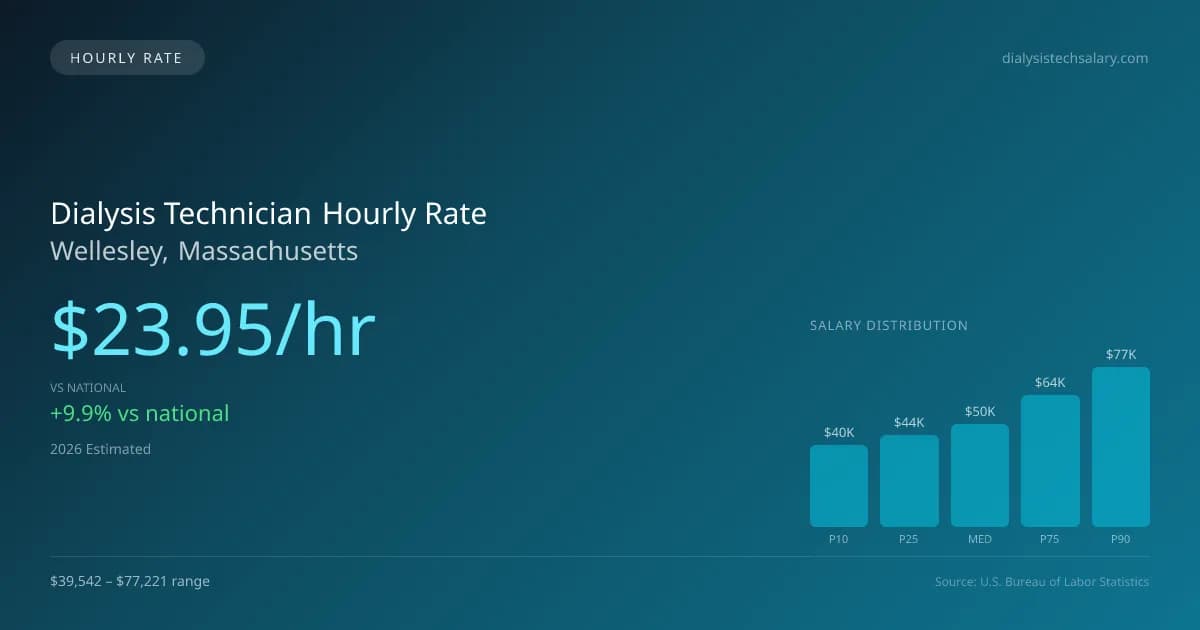 Dialysis Technician Hourly Rate in Wellesley, MA — 2026 est., based on 2025 BLS