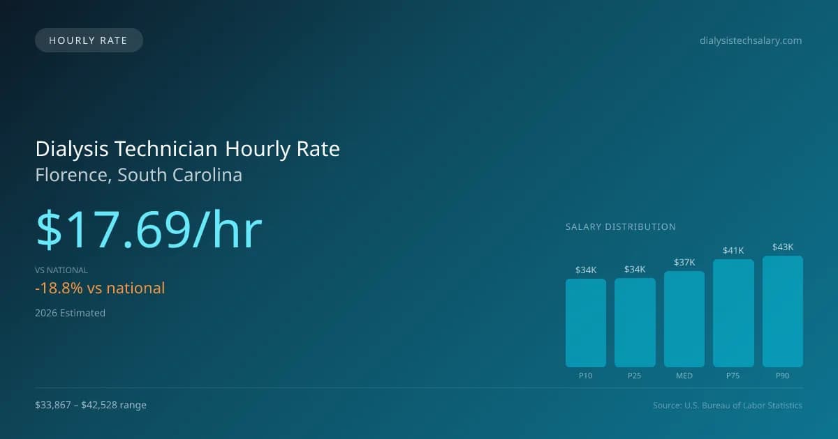 Dialysis Technician Hourly Rate in Florence, SC — 2026 est., based on 2025 BLS