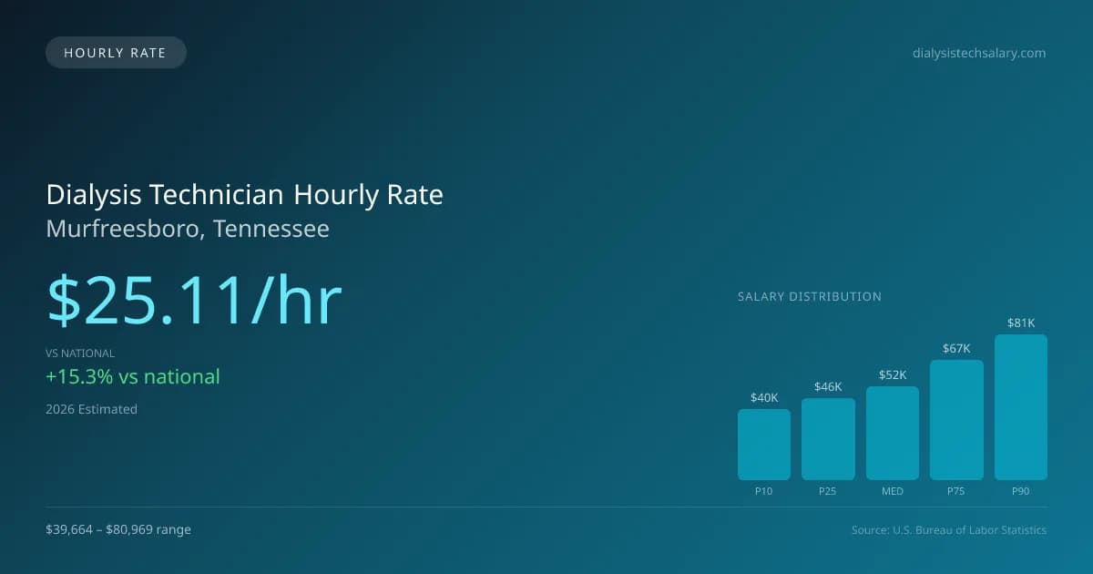 Dialysis Technician Hourly Rate in Murfreesboro, TN — 2026 est., based on 2025 BLS