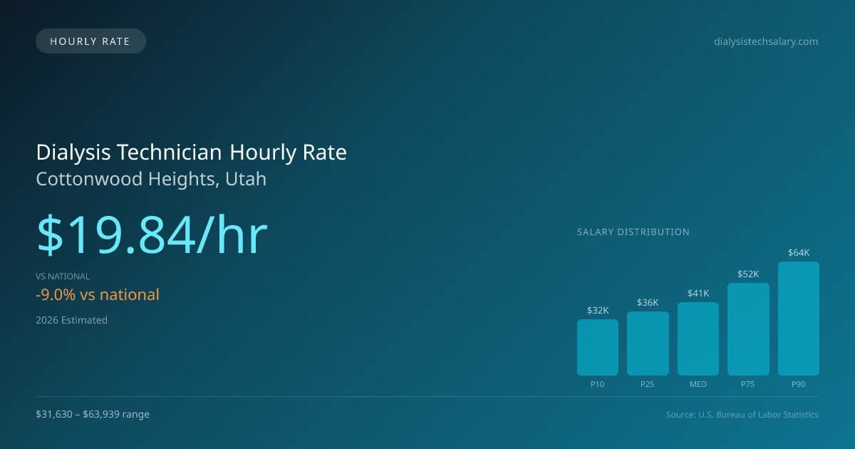 Dialysis Technician Hourly Rate in Cottonwood Heights, UT — 2026 est., based on 2025 BLS