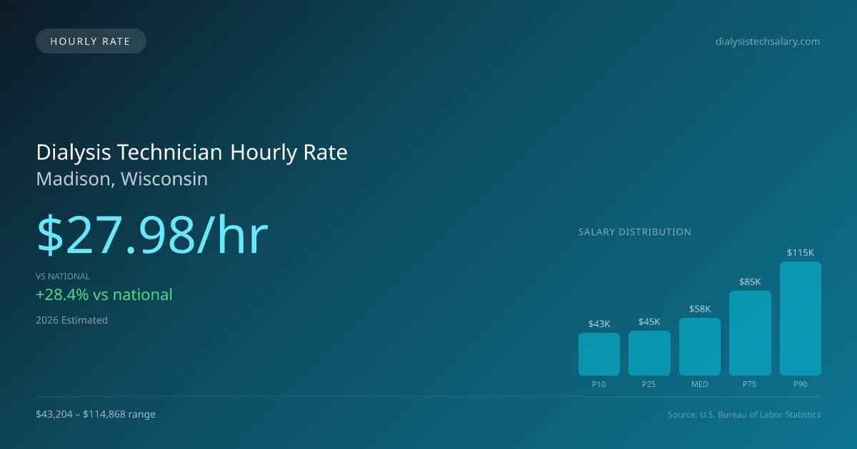 Dialysis Technician Hourly Rate in Madison, WI — 2026 est., based on 2025 BLS
