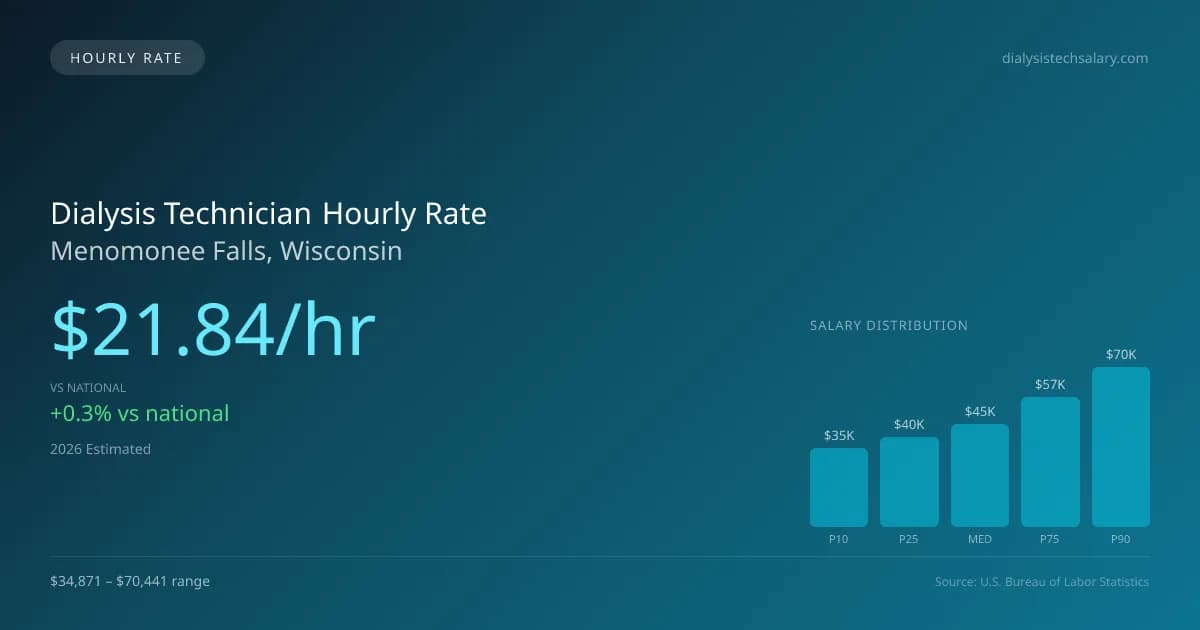 Dialysis Technician Hourly Rate in Menomonee Falls, WI — 2026 est., based on 2025 BLS