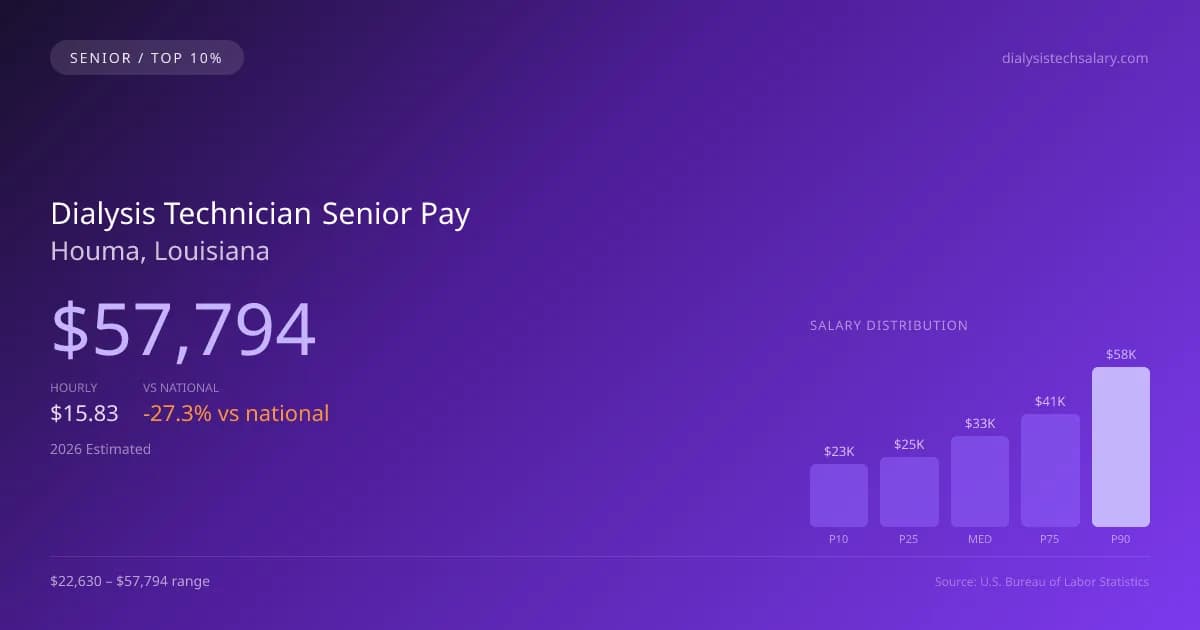 Dialysis Technician Senior Salary in Houma, LA — 2026 est., based on 2025 BLS