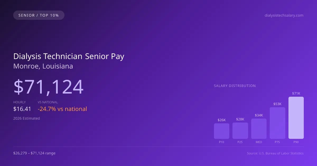 Dialysis Technician Senior Salary in Monroe, LA — 2026 est., based on 2025 BLS