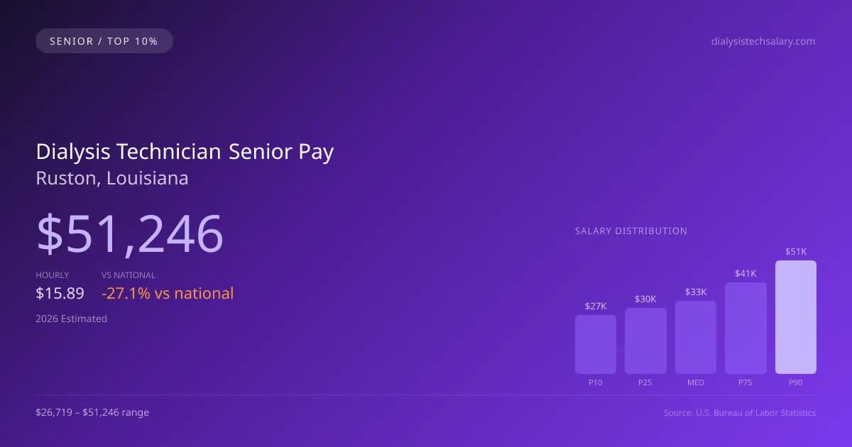 Dialysis Technician Senior Salary in Ruston, LA — 2026 est., based on 2025 BLS