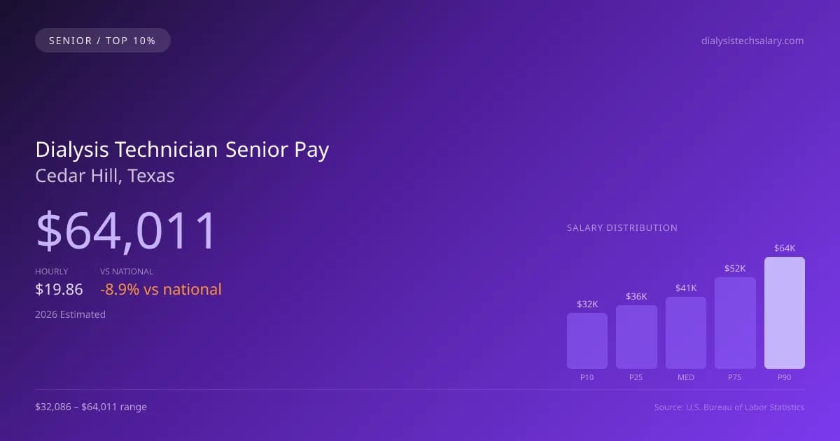 Dialysis Technician Senior Salary in Cedar Hill, TX — 2026 est., based on 2025 BLS
