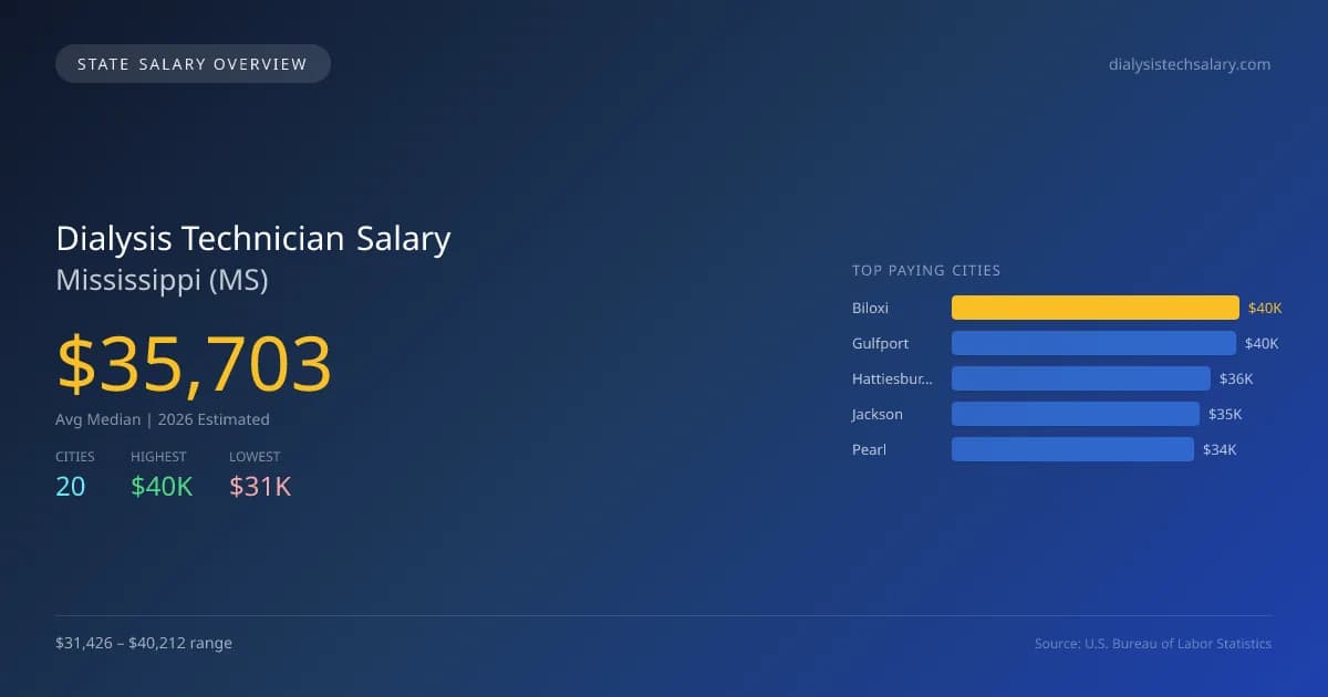 Dialysis Technician Salary in Mississippi - 2025 BLS Data Infographic